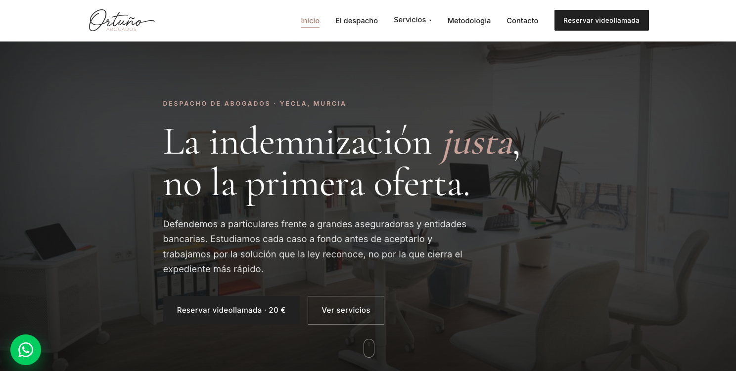 Captura de la web de Ortuño Abogados